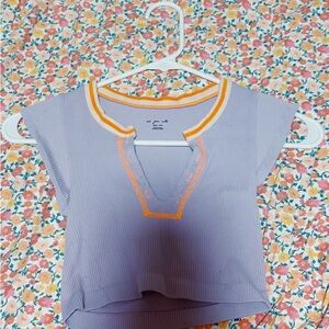 Lavender Ribbed Cap-Sleeve Top with Orange Trim